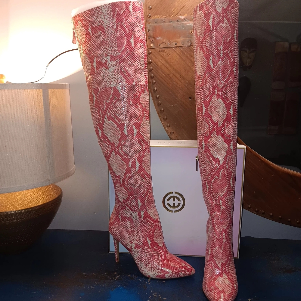 Cecelia New York Leather Pink Snake Print Women's Boots - Picture 4 of 7